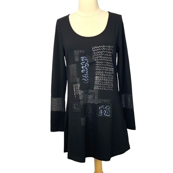 Jane & John Long Slv Black Tunic Viscose Artsy Mixed Fabric Sequin Mesh Size S - Picture 12 of 12